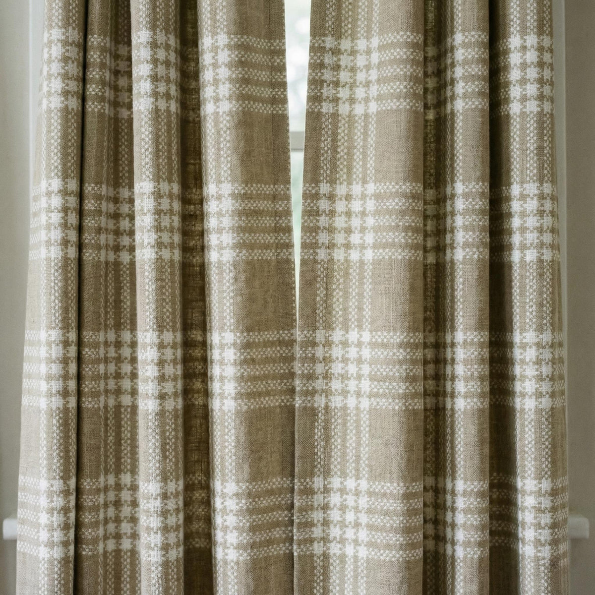 Organic Linen Plaid Curtain, Khaki Ivory Tartan, Farmhouse Style — image 9