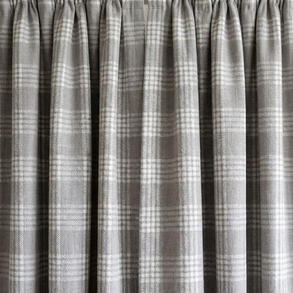Organic Linen Plaid Curtains, Grey Ivory Check, Farmhouse Style — image 9