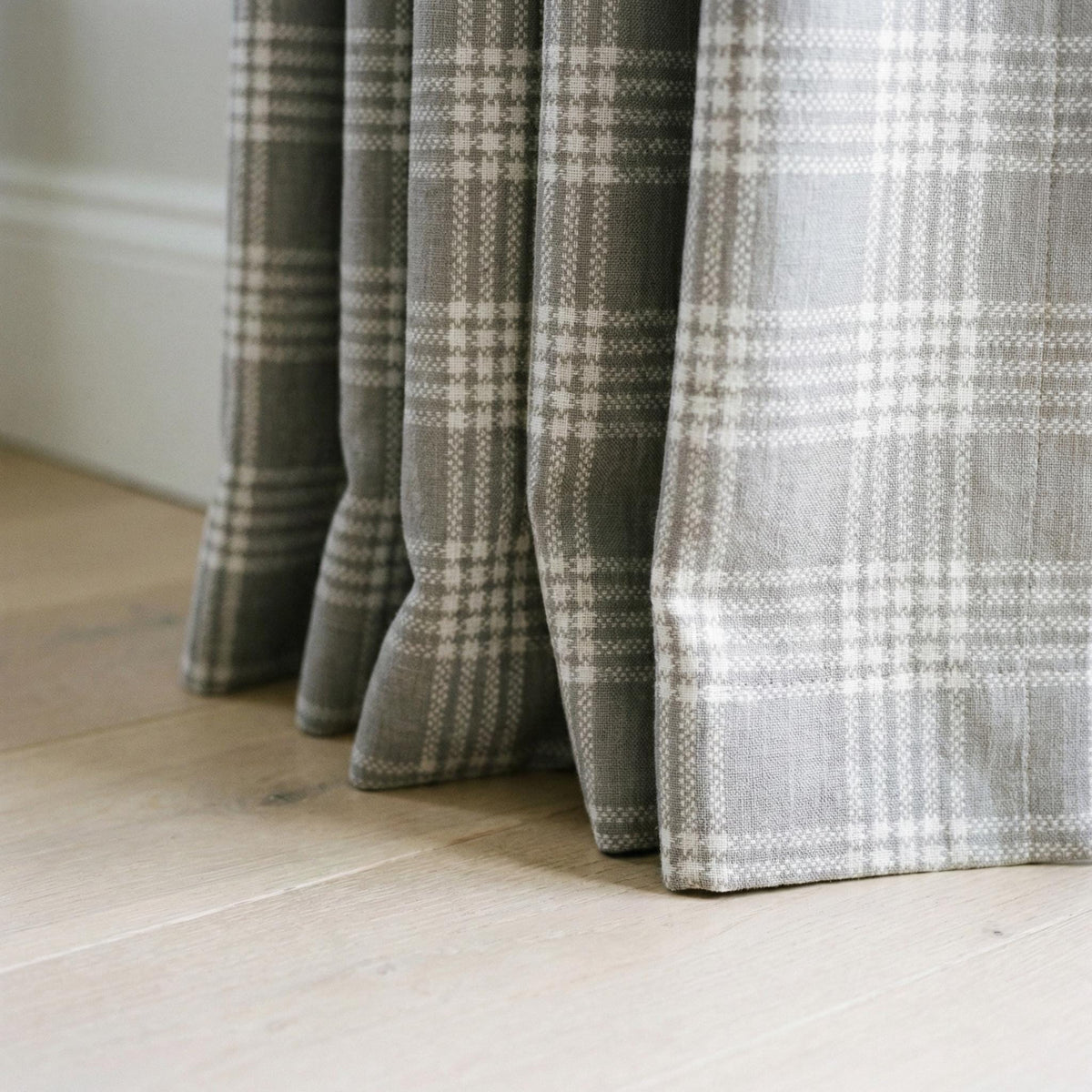Organic Linen Plaid Curtains, Grey Ivory Check, Farmhouse Style — image 3