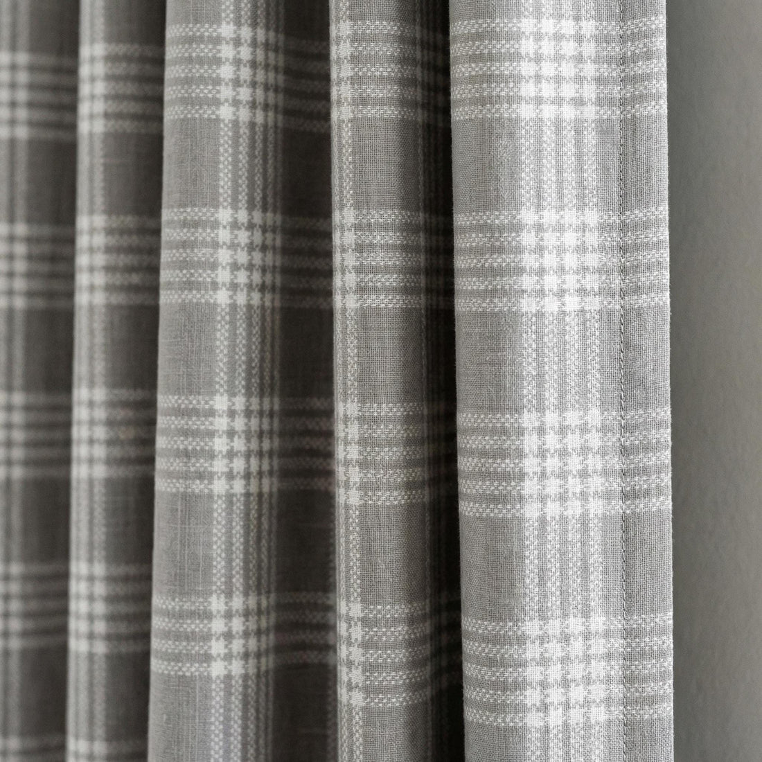 Organic Linen Plaid Curtains, Grey Ivory Check, Farmhouse Style — image 1