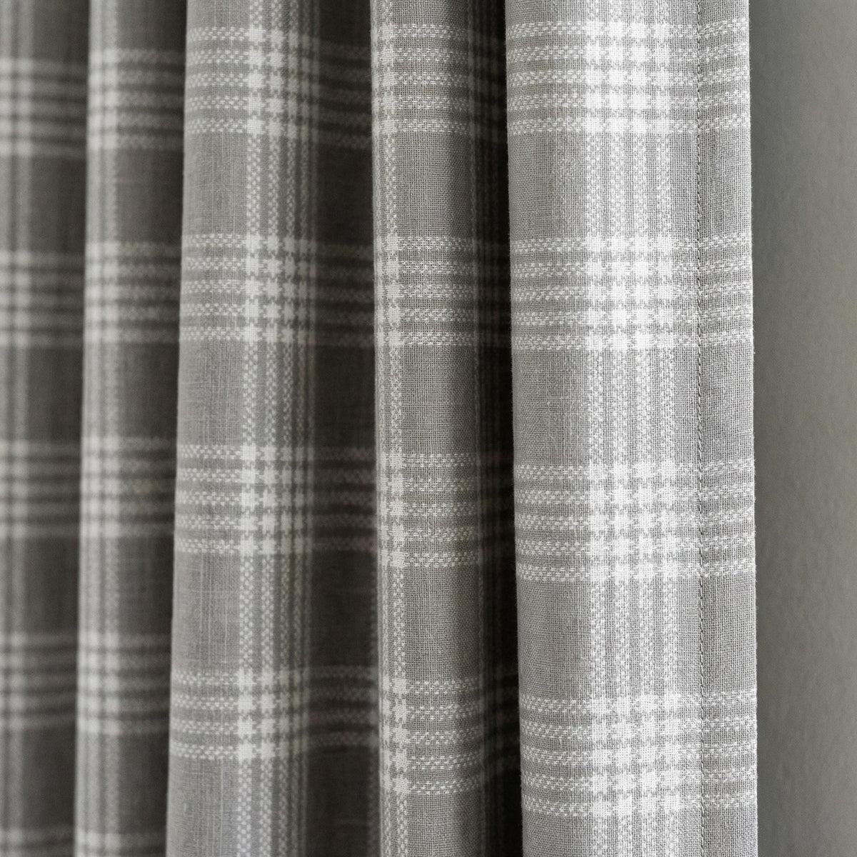 Organic Linen Plaid Curtains, Grey Ivory Check, Farmhouse Style — image 1