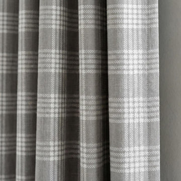 Organic Linen Plaid Curtains, Grey Ivory Check, Farmhouse Style — image 1