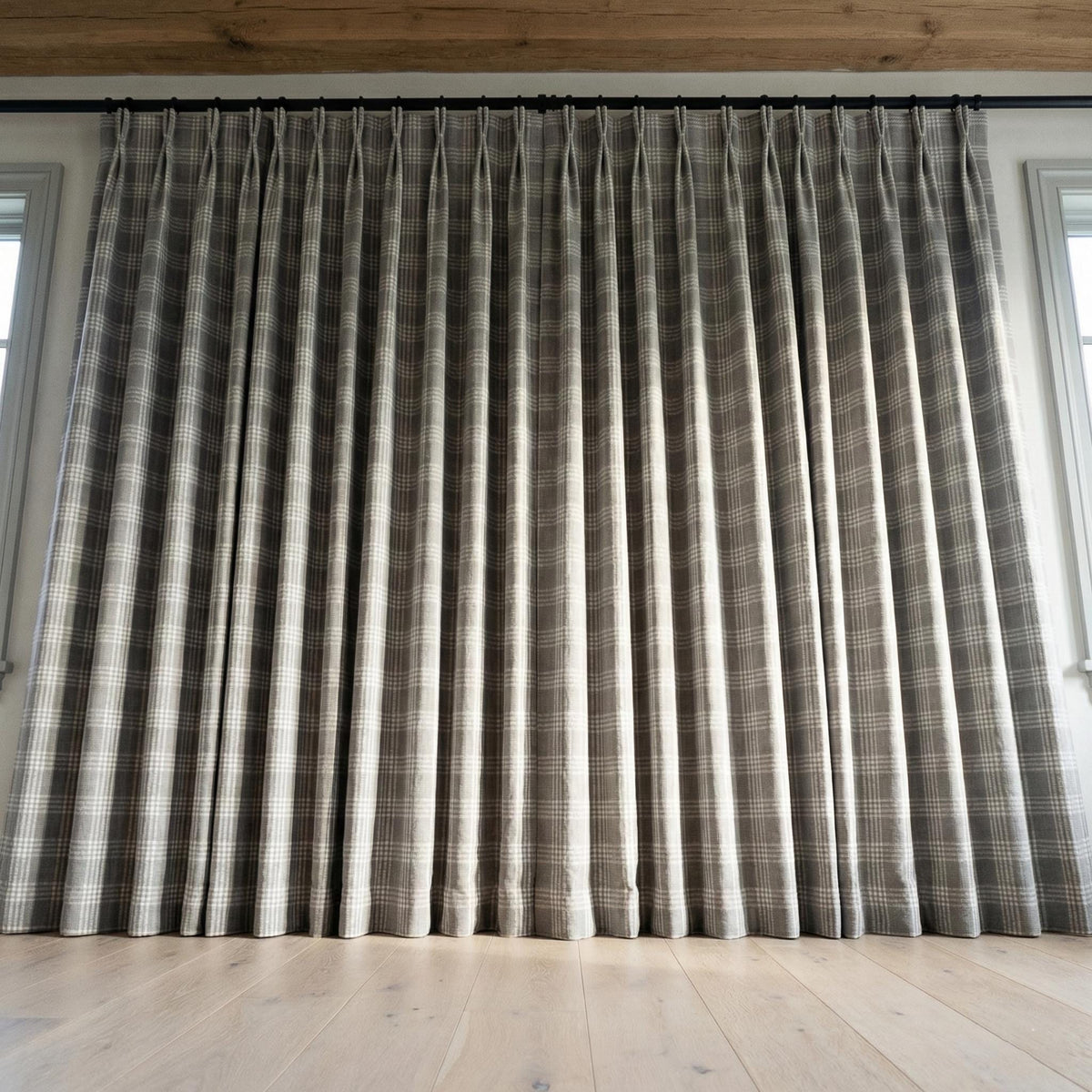 Organic Linen Plaid Curtains, Grey Ivory Check, Farmhouse Style — image 7