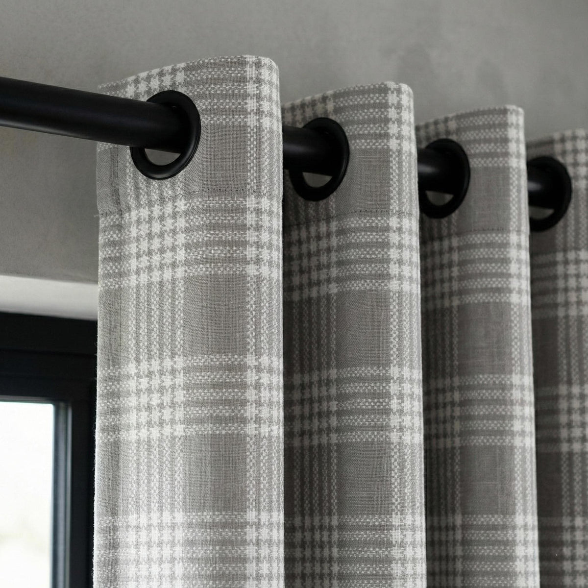 Organic Linen Plaid Curtains, Grey Ivory Check, Farmhouse Style — image 8