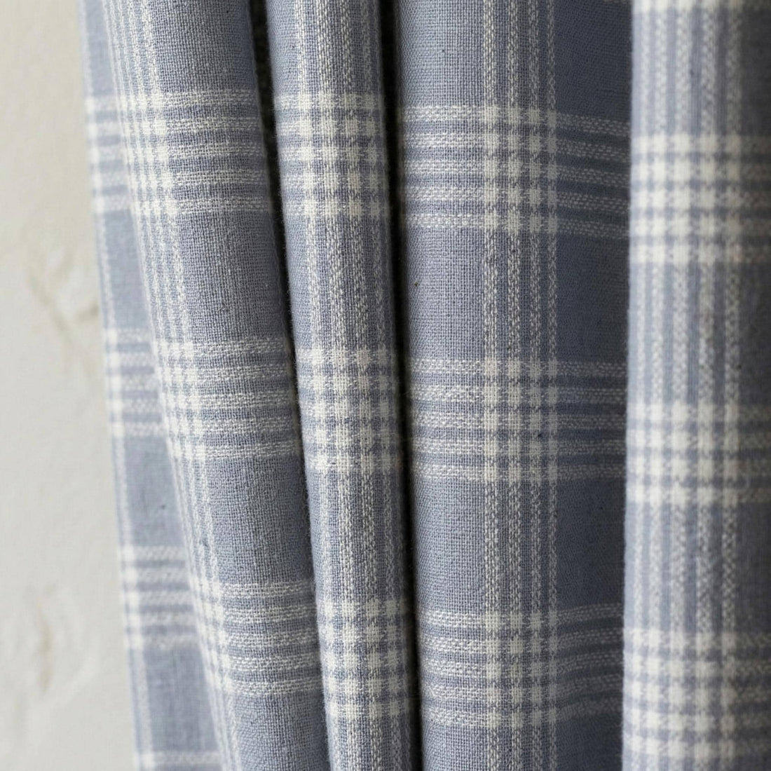 Dusty Blue Plaid Linen Curtain, Ivory Windowpane Check, Custom Size — image 1
