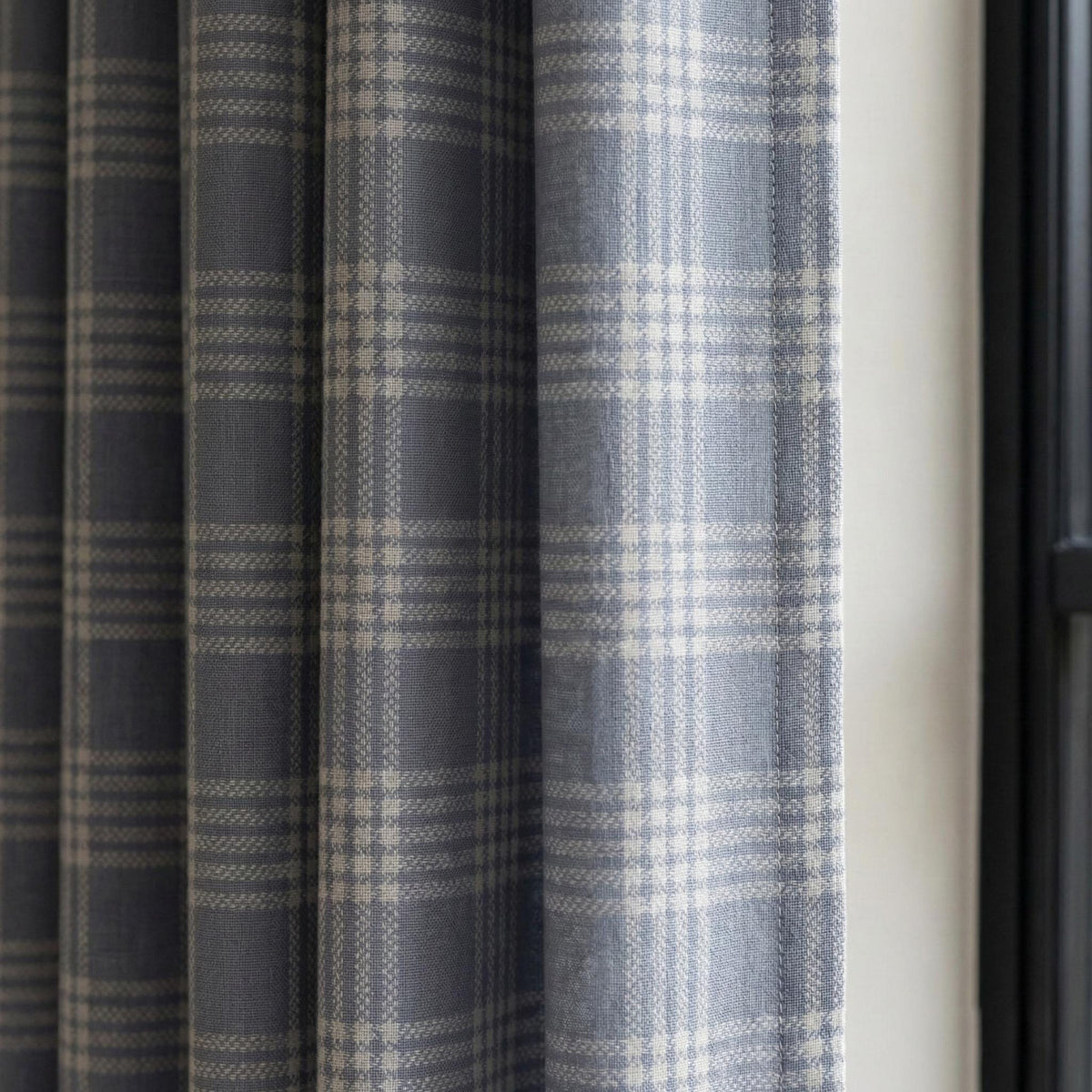 Dusty Blue Plaid Linen Curtain, Ivory Windowpane Check, Custom Size — image 9