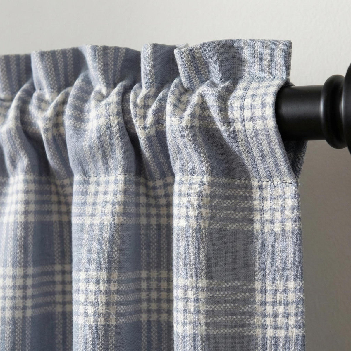 Dusty Blue Plaid Linen Curtain, Ivory Windowpane Check, Custom Size — image 4