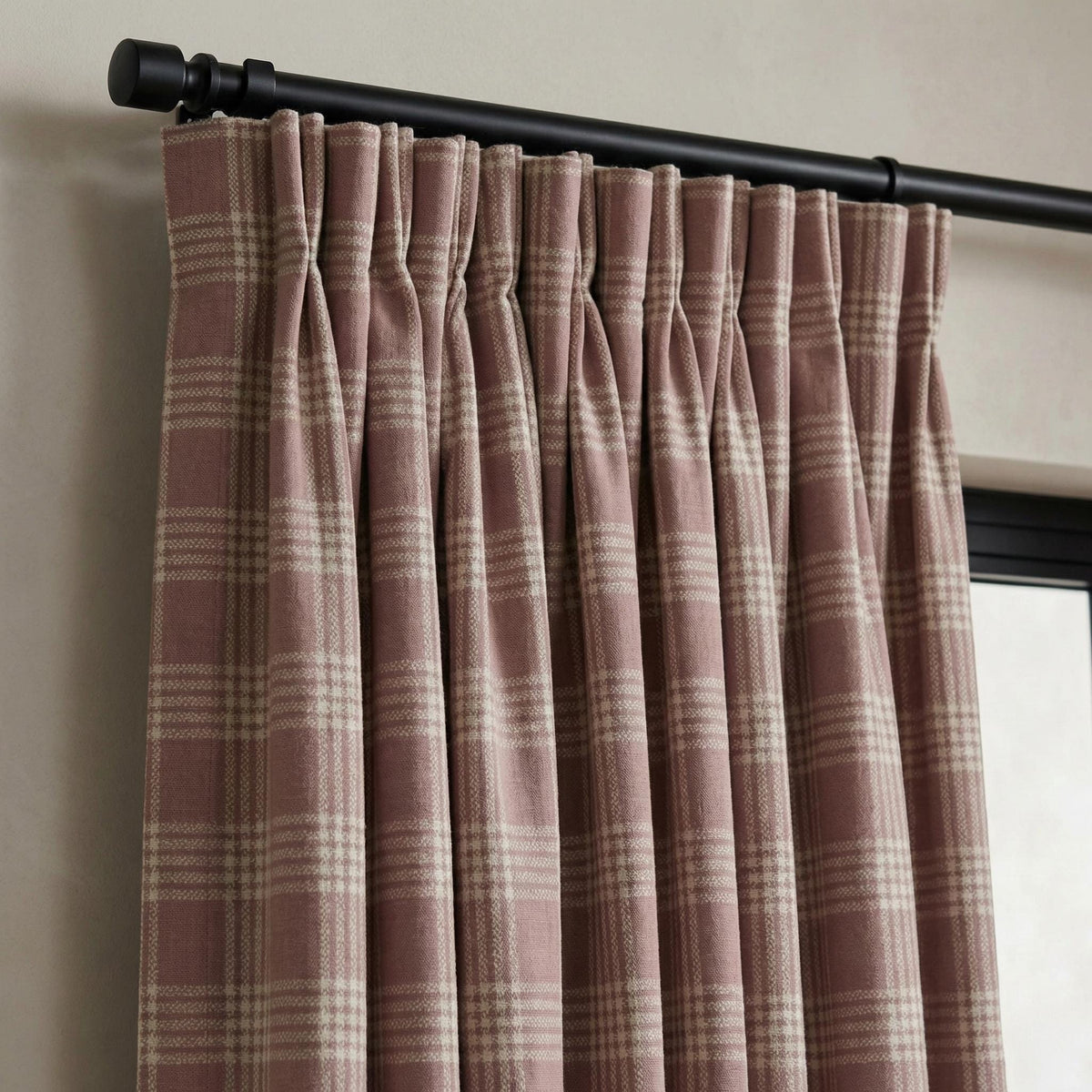 Organic Linen Curtains, Rose Taupe Windowpane Plaid, Farmhouse Style — image 6