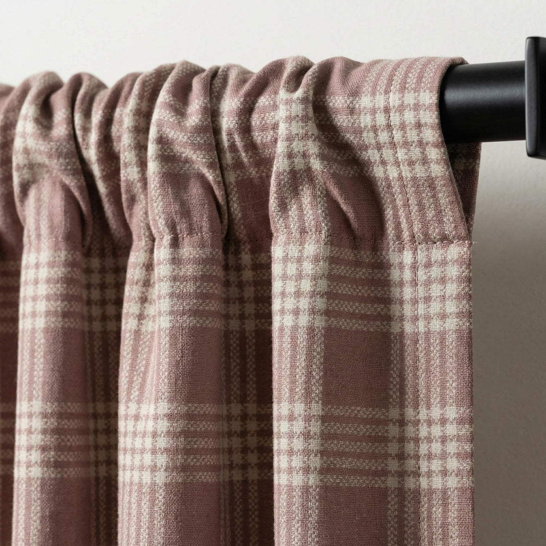 Organic Linen Curtains, Rose Taupe Windowpane Plaid, Farmhouse Style — image 1