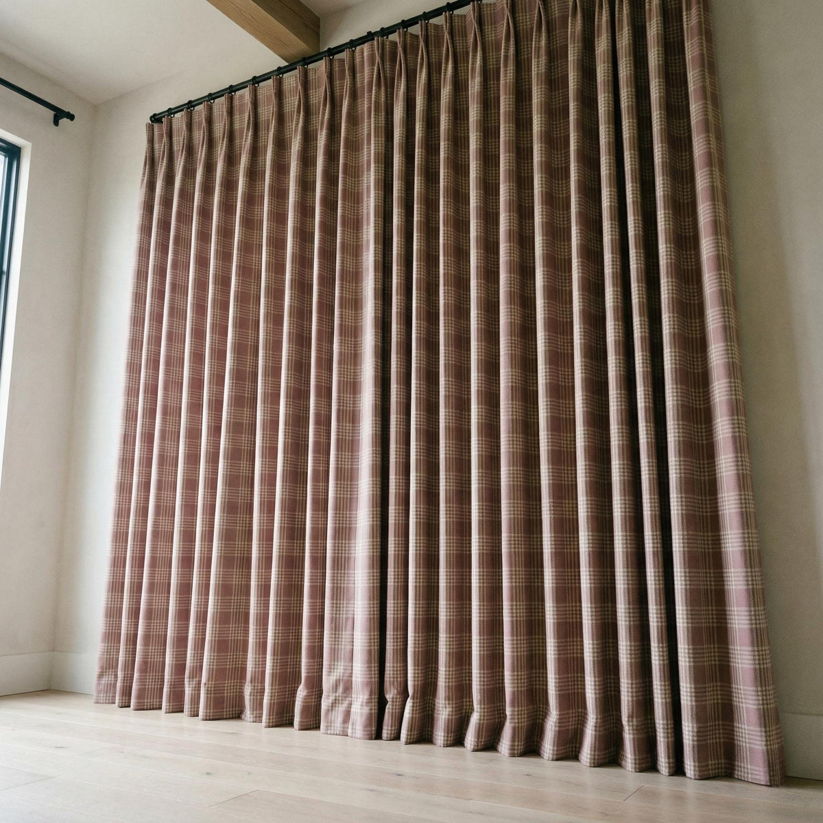 Organic Linen Curtains, Rose Taupe Windowpane Plaid, Farmhouse Style — image 5