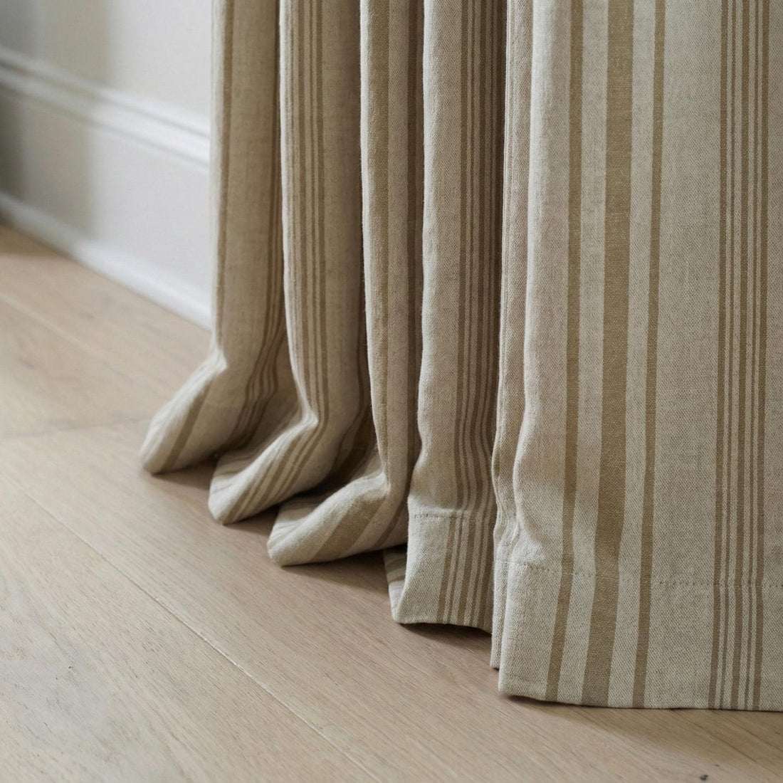 Organic Linen Curtains, Beige Ticking Stripe, Farmhouse Style, Custom Size — image 1