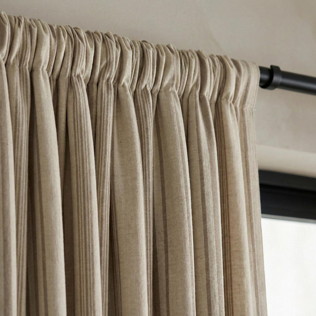 Taupe Stripe Organic Linen Curtains, Natural Ivory Farmhouse Ticking Panels, Cotton Lined or Blackout, Custom Sizes, Any Heading — image 9