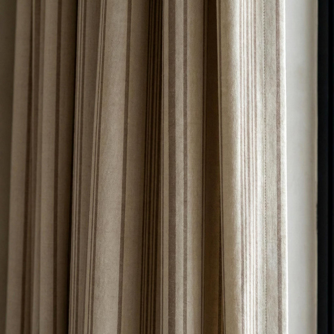 Taupe Stripe Organic Linen Curtains, Natural Ivory Farmhouse Ticking Panels, Cotton Lined or Blackout, Custom Sizes, Any Heading — image 1