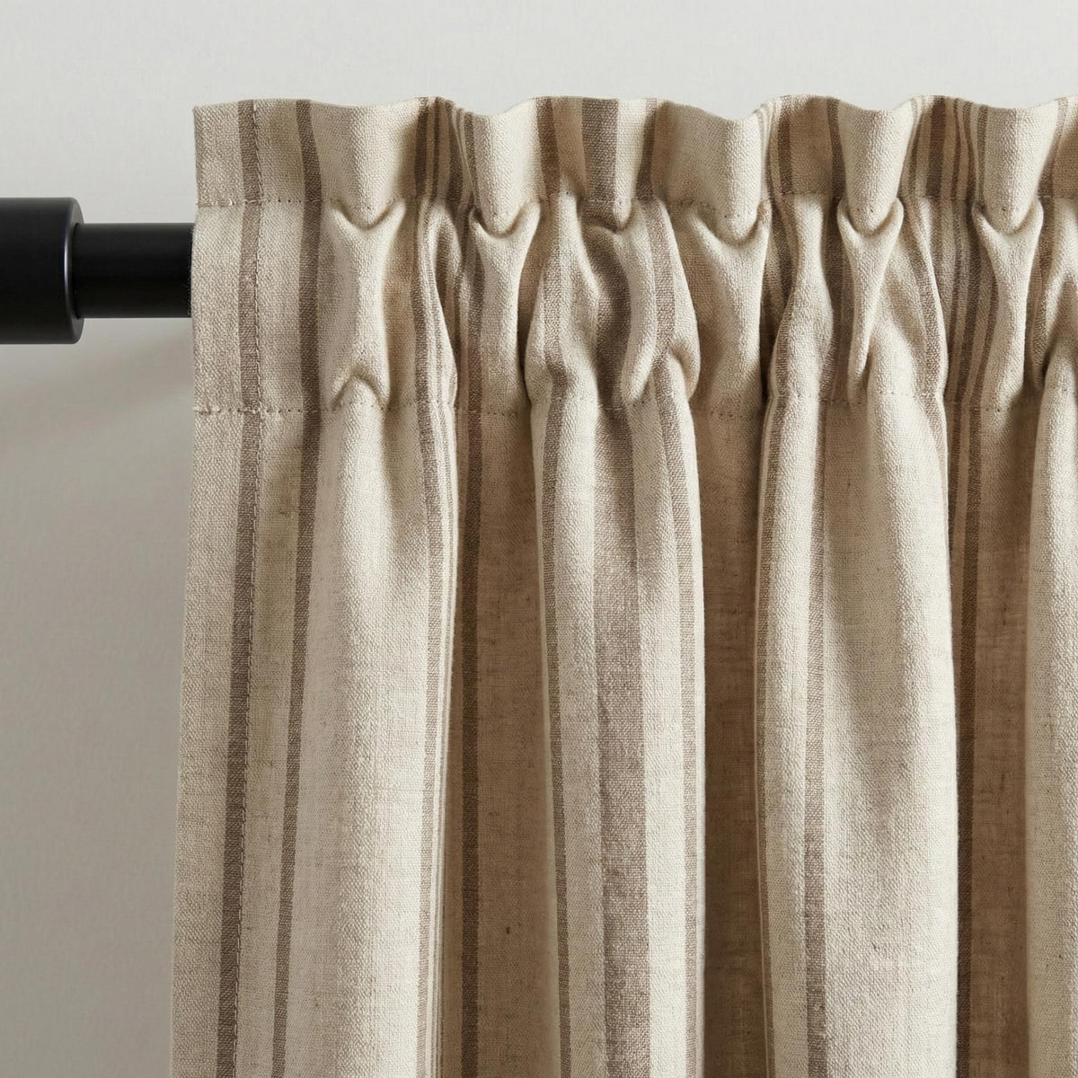 Taupe Stripe Organic Linen Curtains, Natural Ivory Farmhouse Ticking Panels, Cotton Lined or Blackout, Custom Sizes, Any Heading — image 4