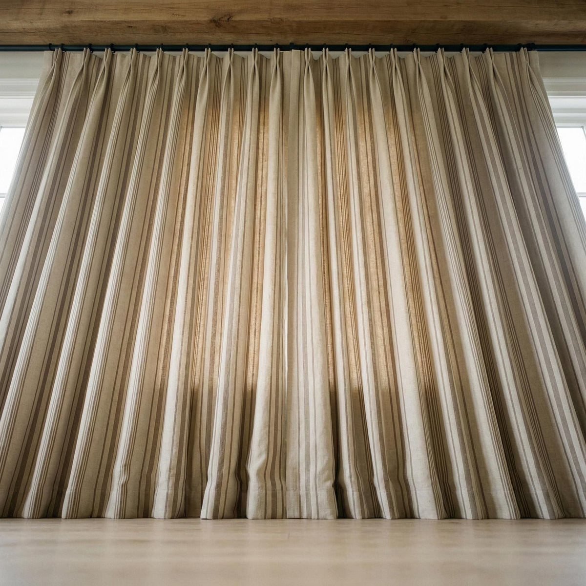 Taupe Stripe Organic Linen Curtains, Natural Ivory Farmhouse Ticking Panels, Cotton Lined or Blackout, Custom Sizes, Any Heading — image 5