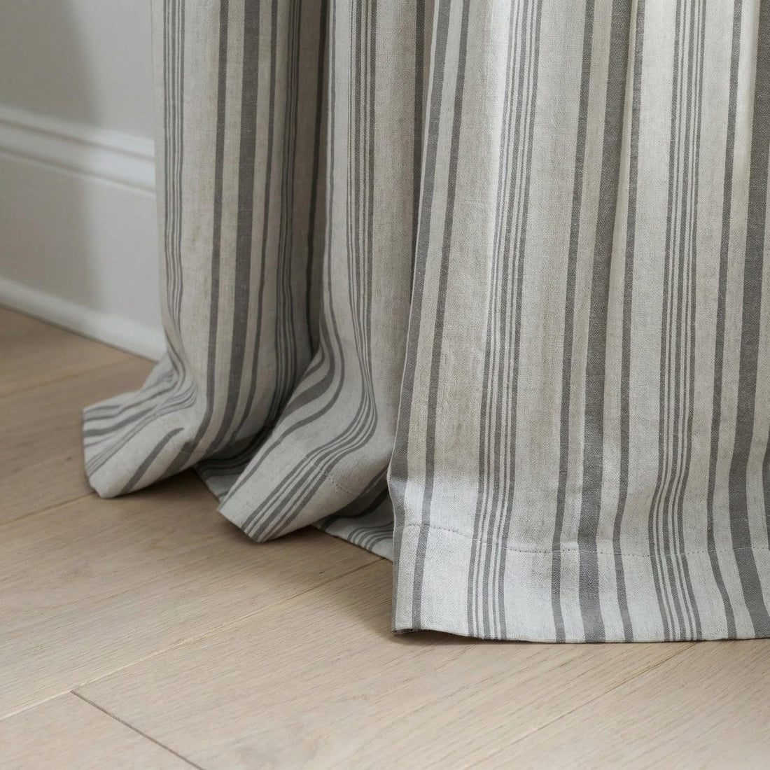 Organic Linen Curtains, Gray Ticking Stripe, Farmhouse Style, Blackout Option — image 1