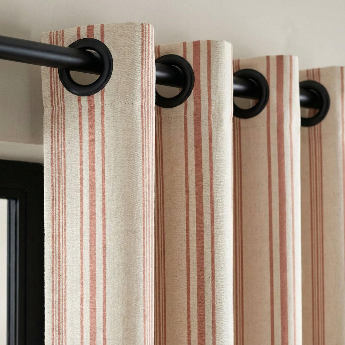 Terracotta Stripe Linen Curtains, Farmhouse Style, Cotton or Blackout Lined — image 1