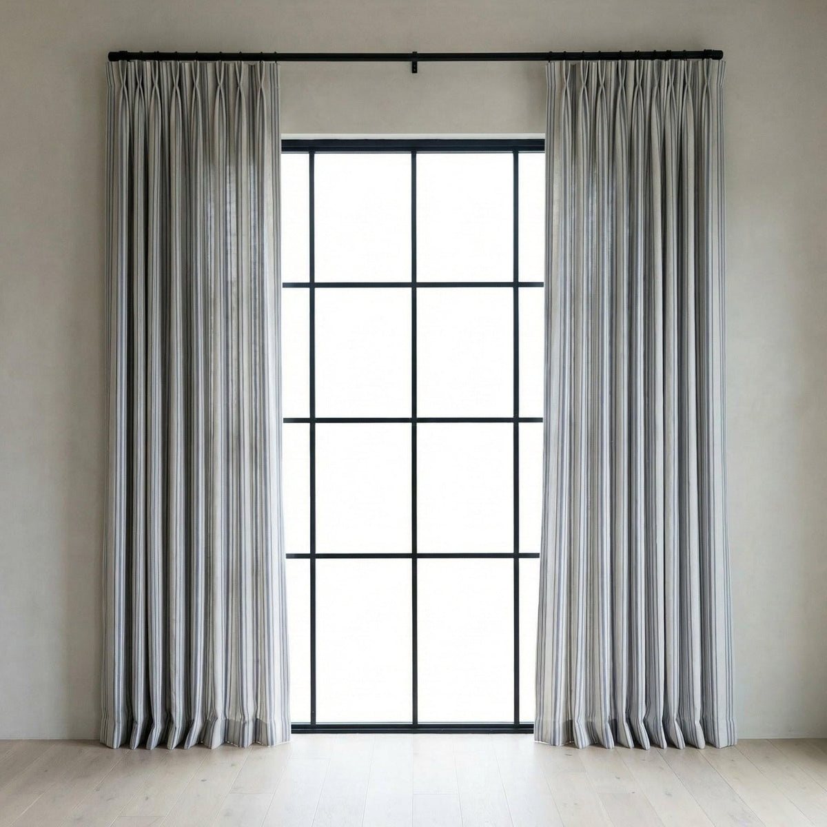 Blue Stripe Organic Linen Curtains, Natural Ivory Ticking Stripe Farmhouse Panels, Cotton Lined or Blackout, Custom Sizes — image 10