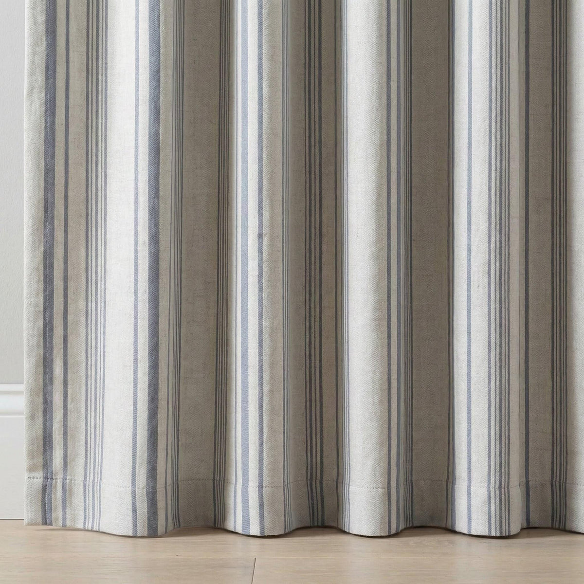 Blue Stripe Organic Linen Curtains, Natural Ivory Ticking Stripe Farmhouse Panels, Cotton Lined or Blackout, Custom Sizes — image 9
