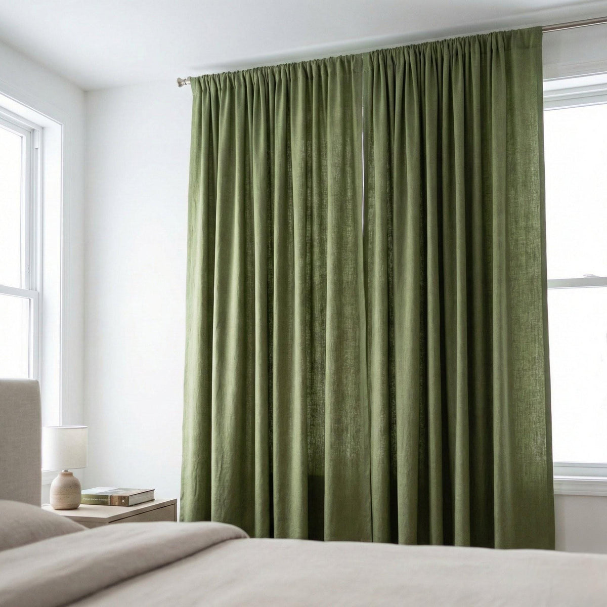GOTS Hemp Curtains, Sage Olive Green, Semi Sheer or Blackout, Custom Size — image 6