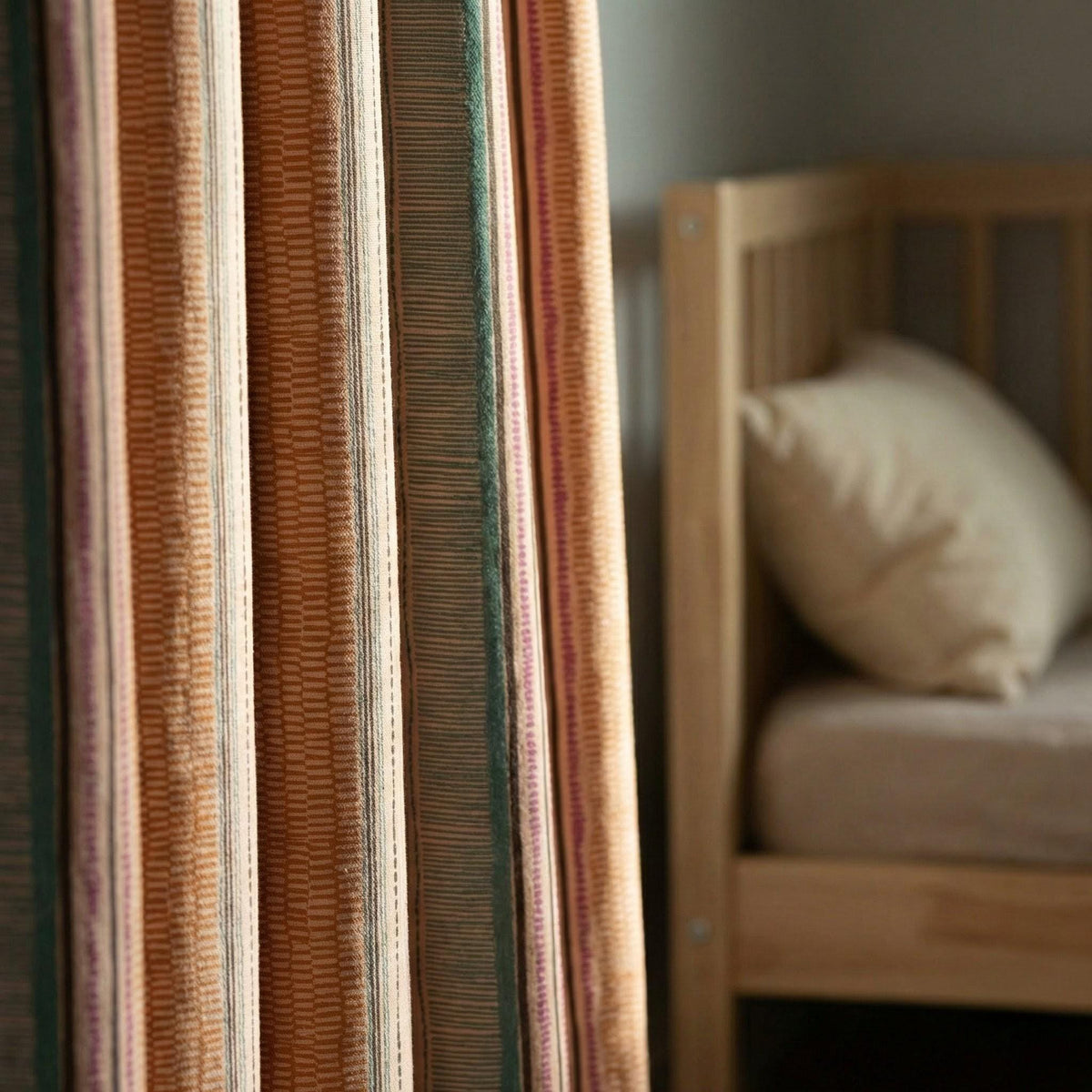 Organic Cotton Kids Curtains - Vertical Stripes in Peach and Teal — image 6