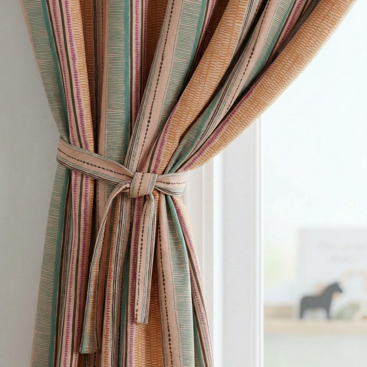 Organic Cotton Kids Curtains - Vertical Stripes in Peach and Teal — image 9