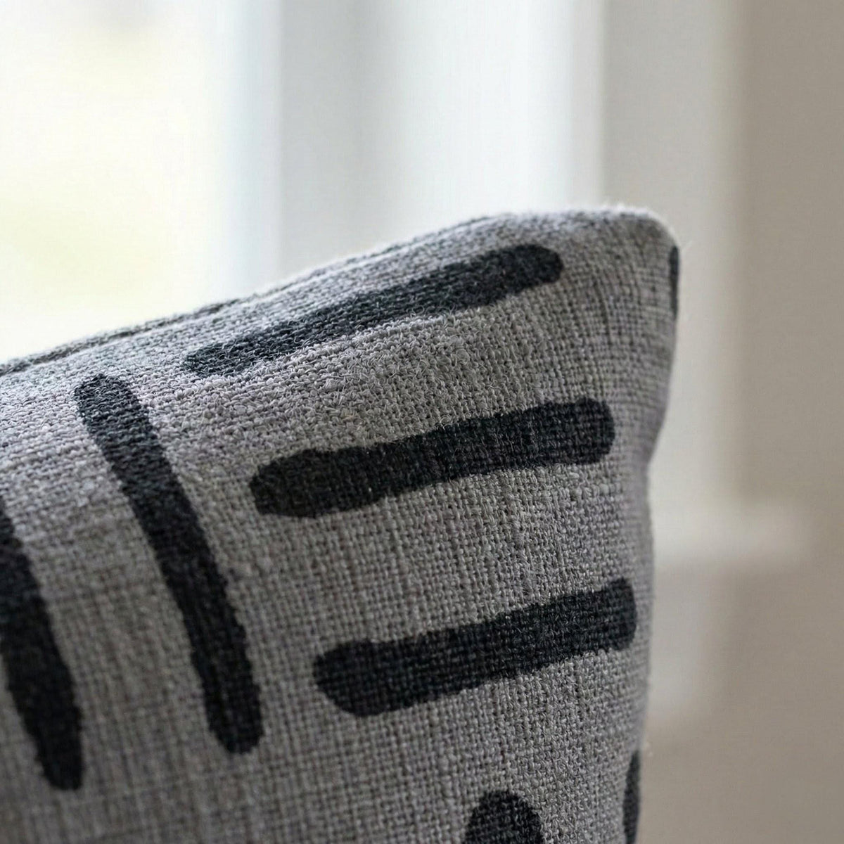 Charcoal Gray Linen Curtains, Black Tribal Mudcloth Print, Custom Size — image 4