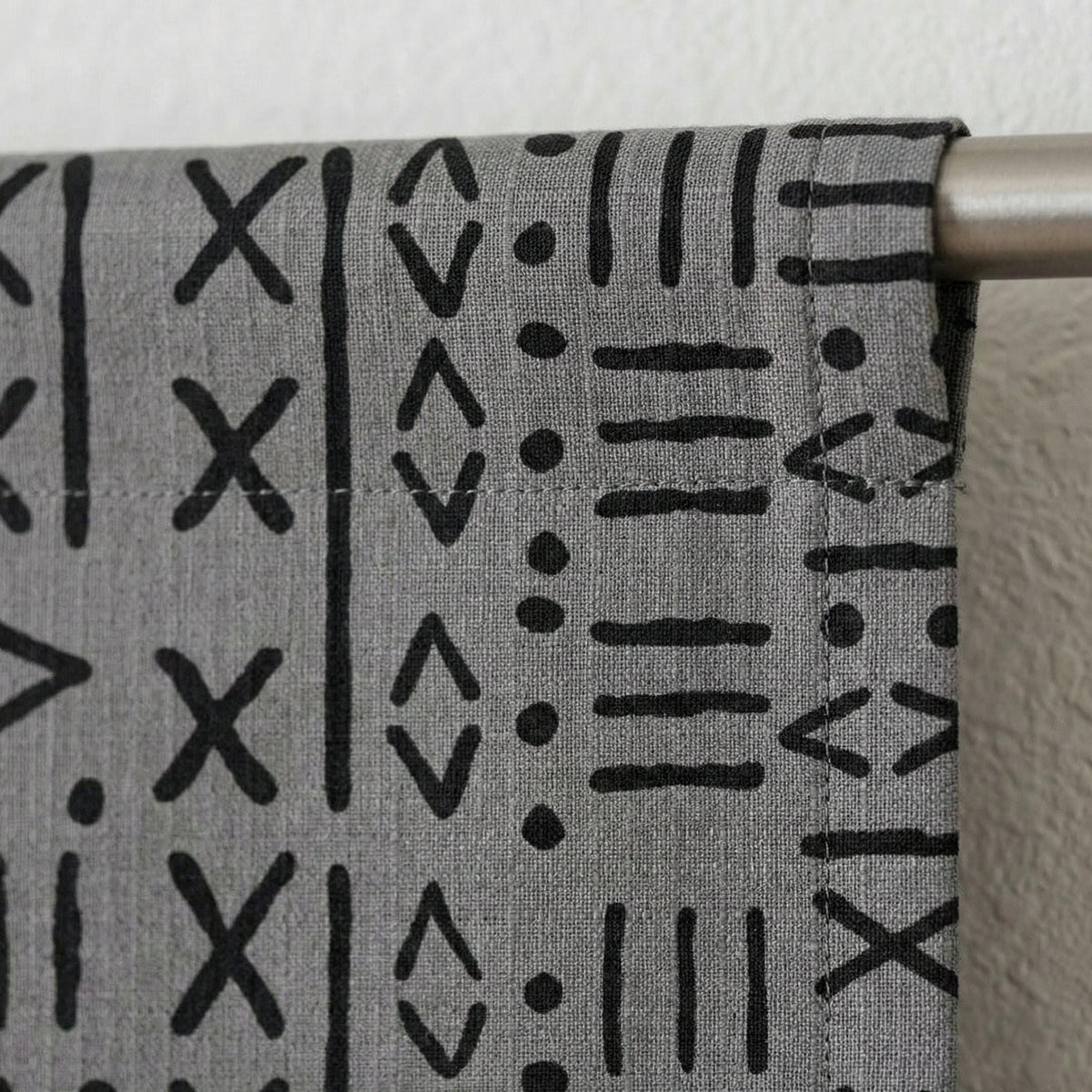 Charcoal Gray Linen Curtains, Black Tribal Mudcloth Print, Custom Size — image 10