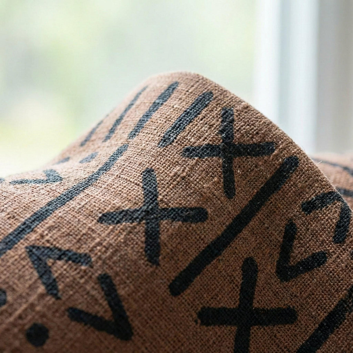 Rust Brown Linen Curtains, Black Tribal Mudcloth Print, Custom Size — image 4