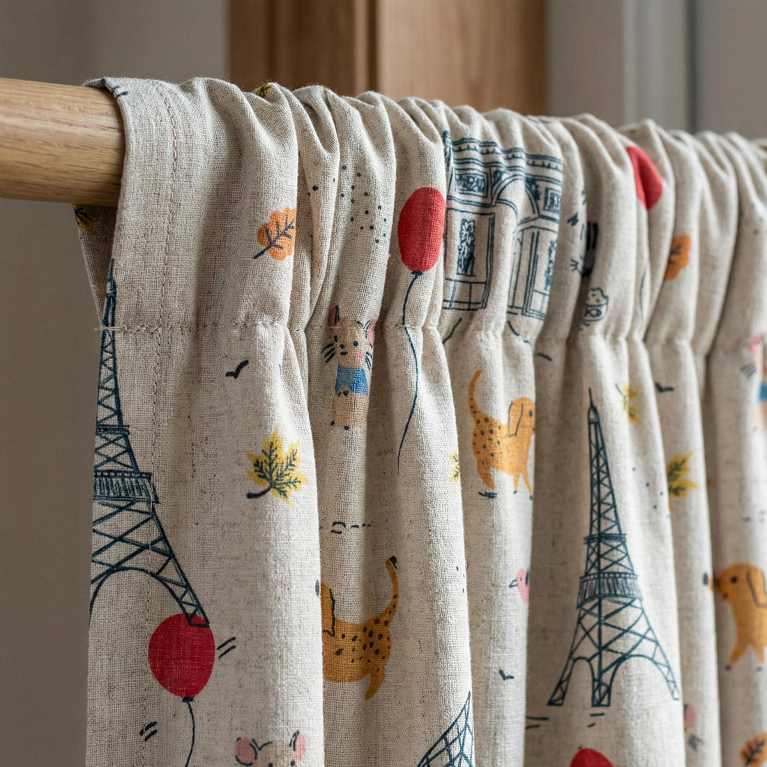 Paris Animals Linen Nursery Curtains, Eiffel Tower Print, Kids Room — image 1