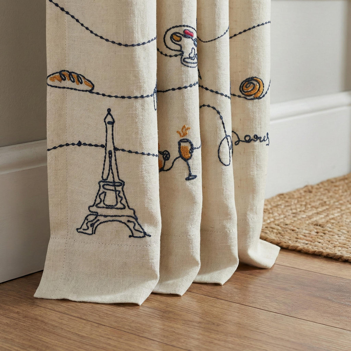 Embroidered Linen Nursery Curtains, Paris Theme, White Linen Drapes — image 6