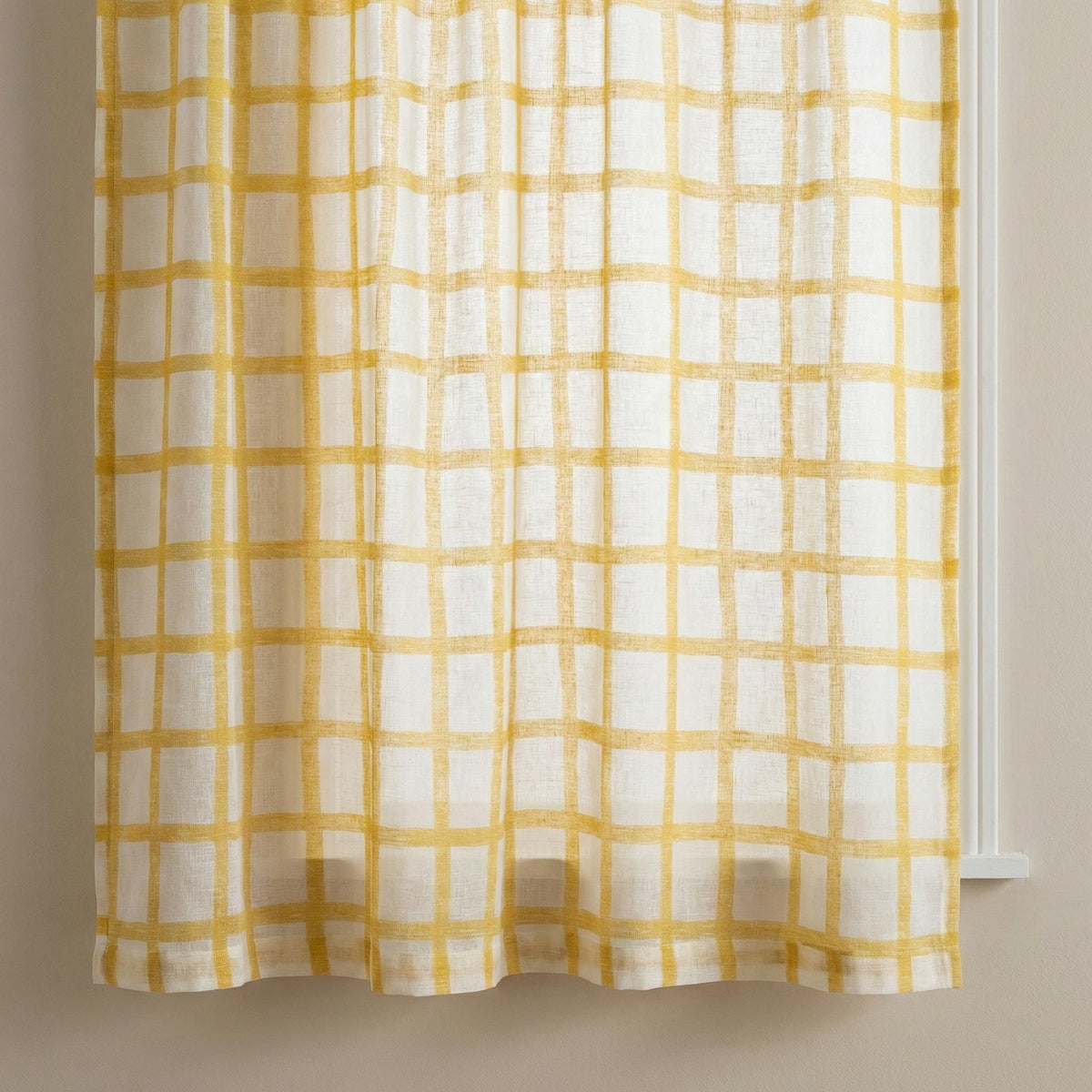 White Linen Sheer Curtains, Mustard Windowpane Plaid, Kids Nursery Drapes — image 6