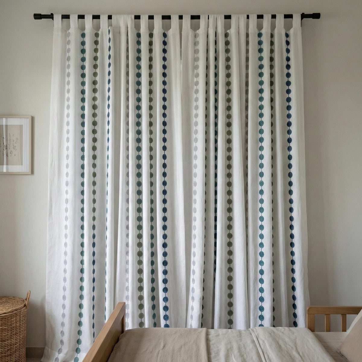 Embroidered Linen Curtains, Dot Stripe, Nursery Kids Room Drapes — image 5