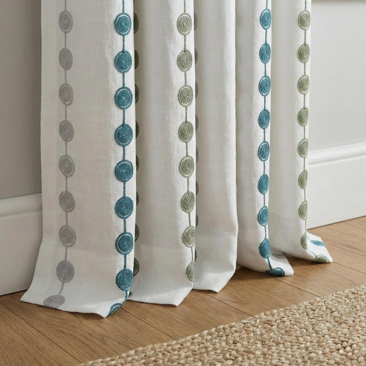 Embroidered Linen Curtains, Dot Stripe, Nursery Kids Room Drapes — image 3
