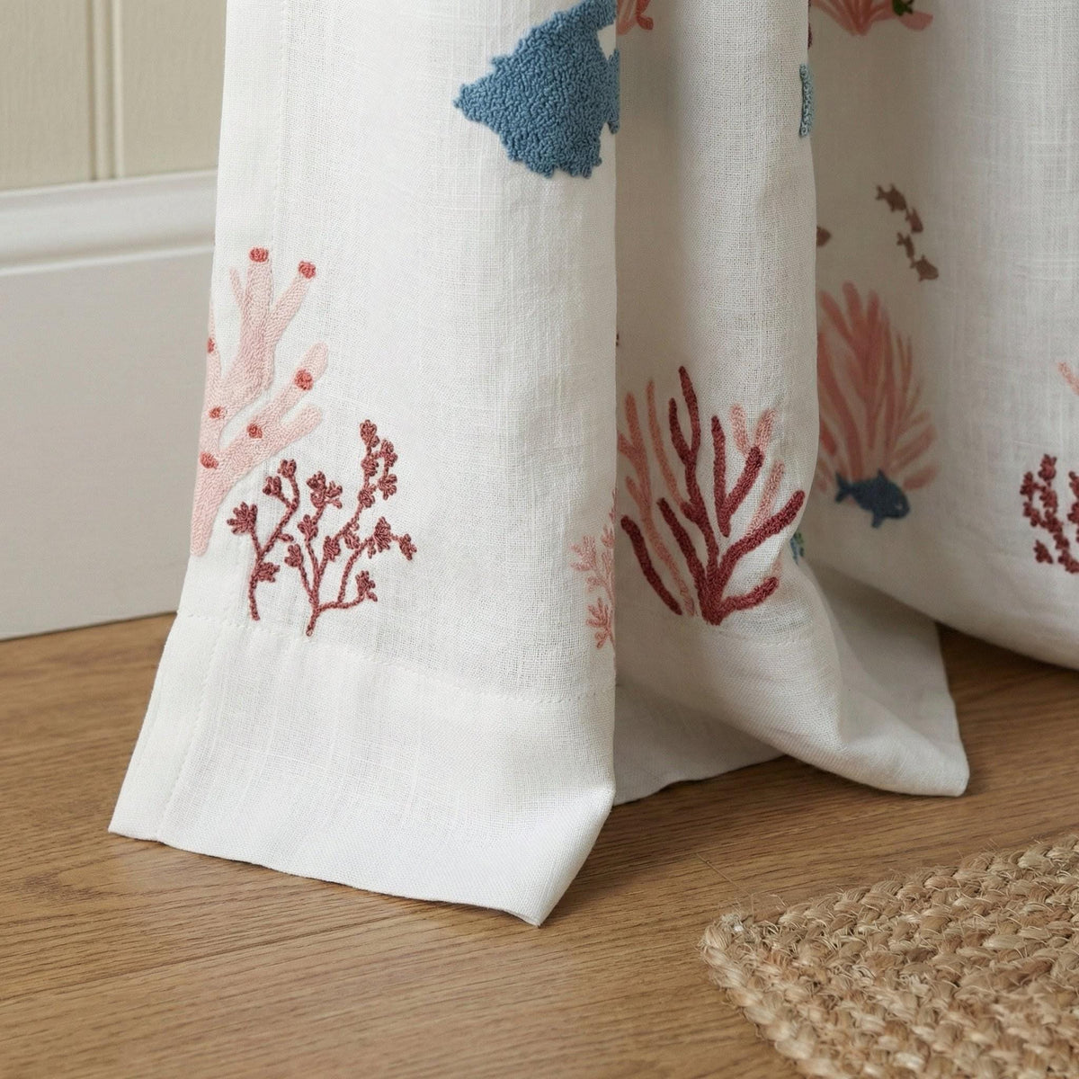 White Linen Embroidered Curtains: Fish & Coral, Kids Room — image 7