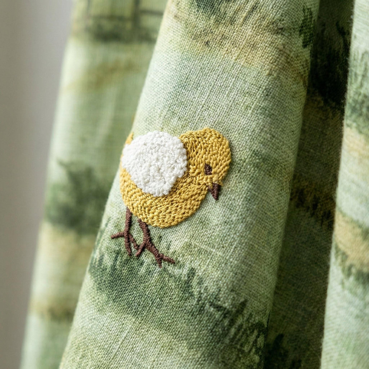 Chick Embroidered Linen Nursery Curtains, Farmhouse Style — image 1