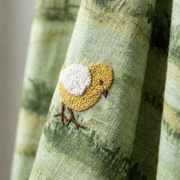 Chick Embroidered Linen Nursery Curtains, Farmhouse Style — image 1