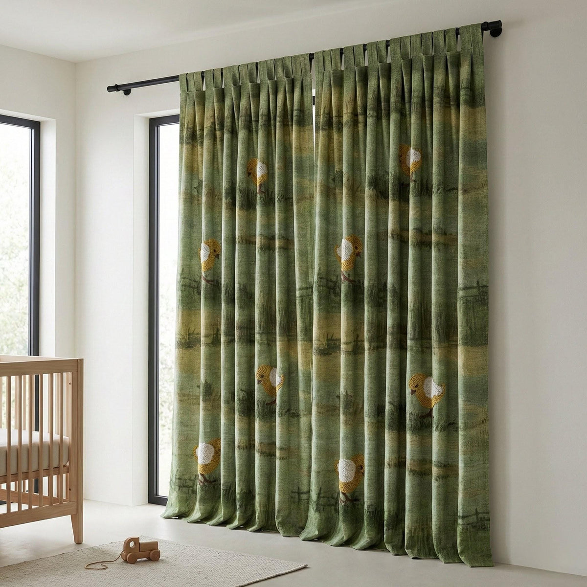 Chick Embroidered Linen Nursery Curtains, Farmhouse Style — image 6