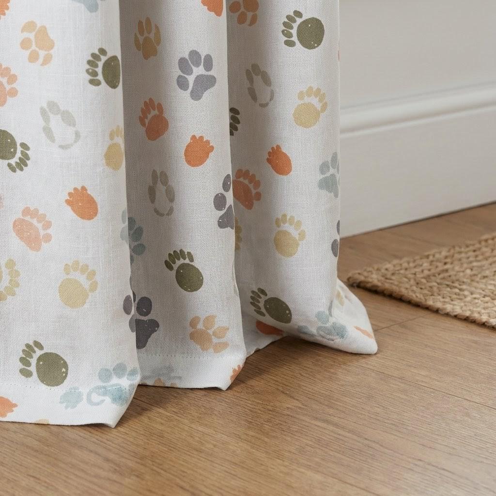 Paw Print Linen Curtains, Kids Nursery Decor, Pet Theme — image 5