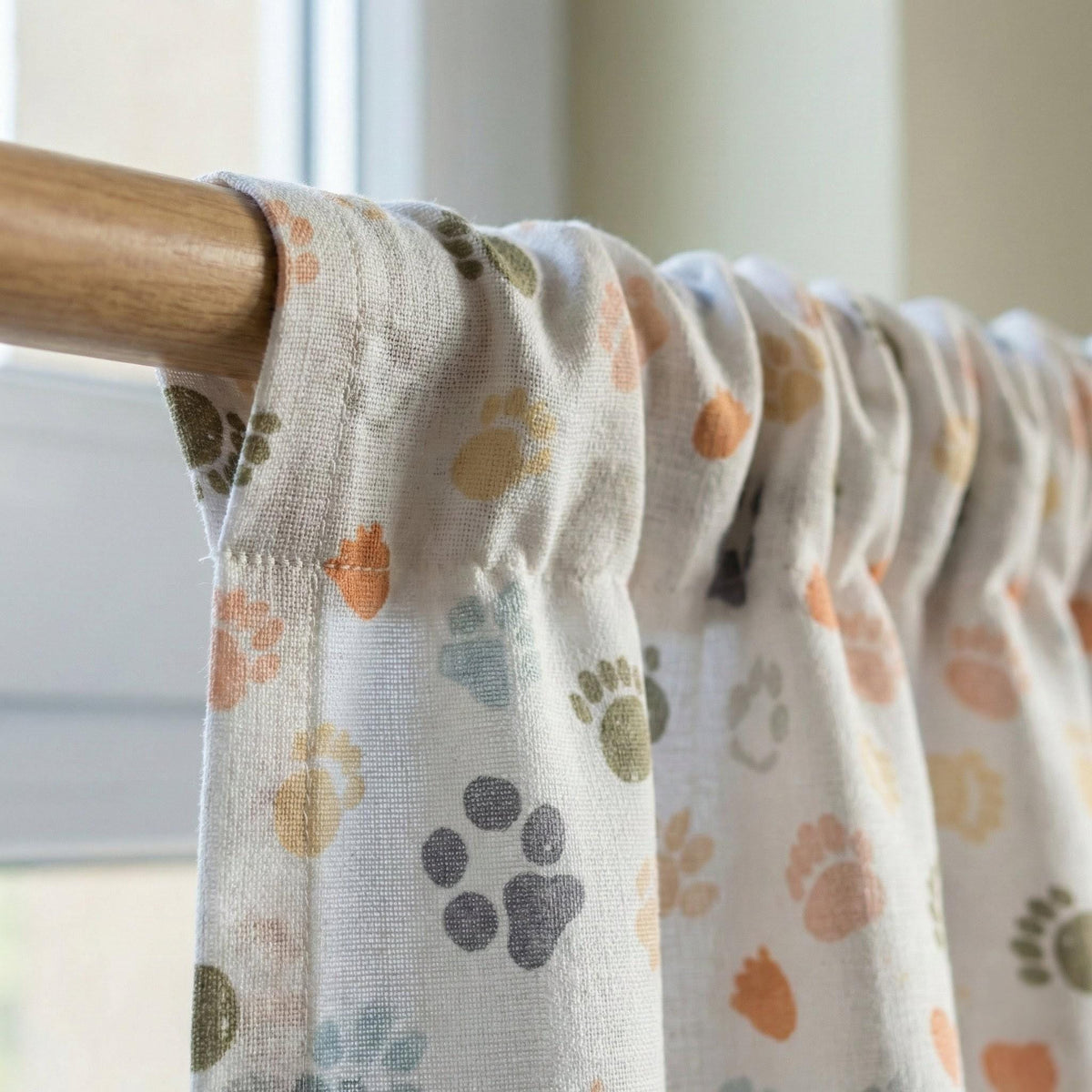 Paw Print Linen Curtains, Kids Nursery Decor, Pet Theme — image 3