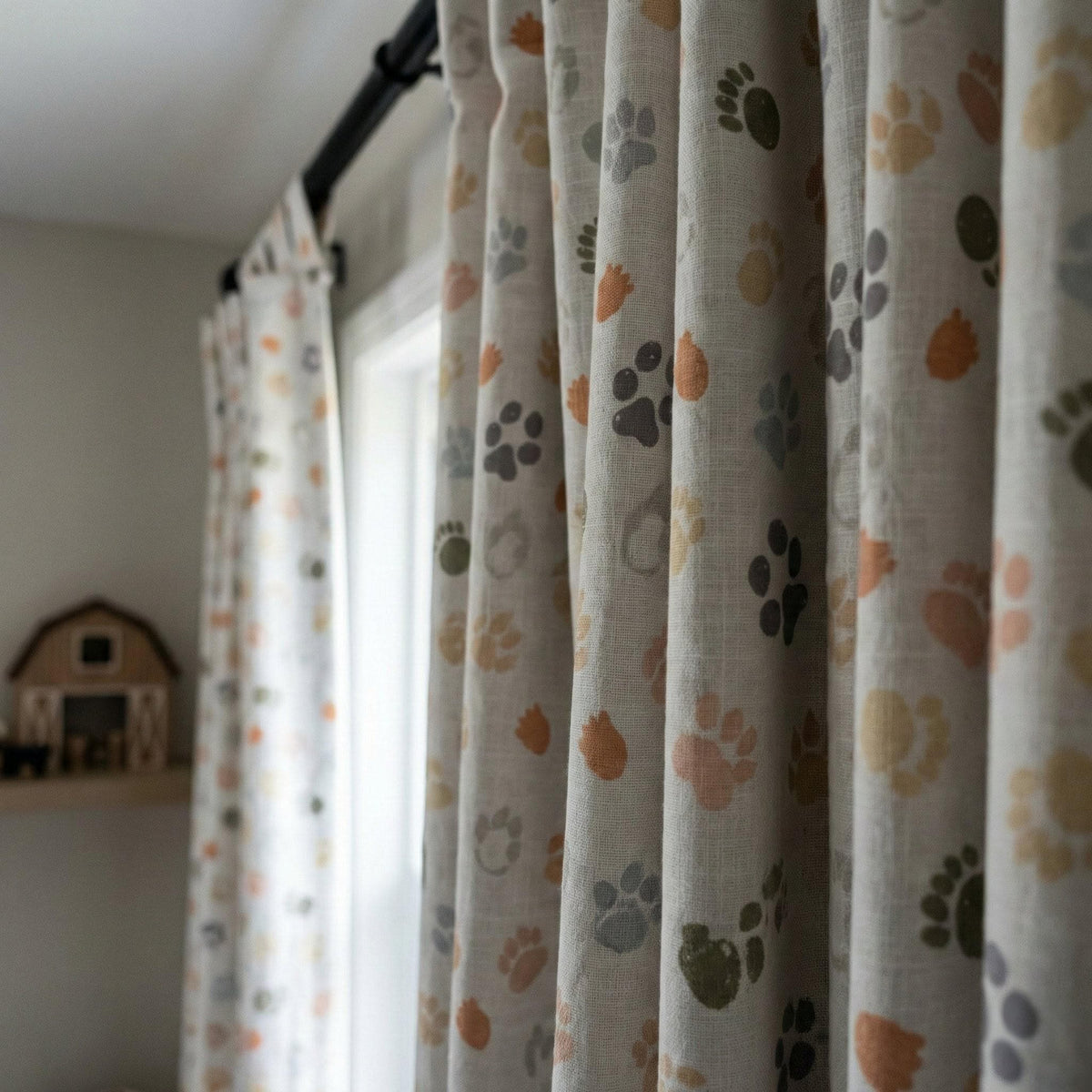 Paw Print Linen Curtains, Kids Nursery Decor, Pet Theme — image 6