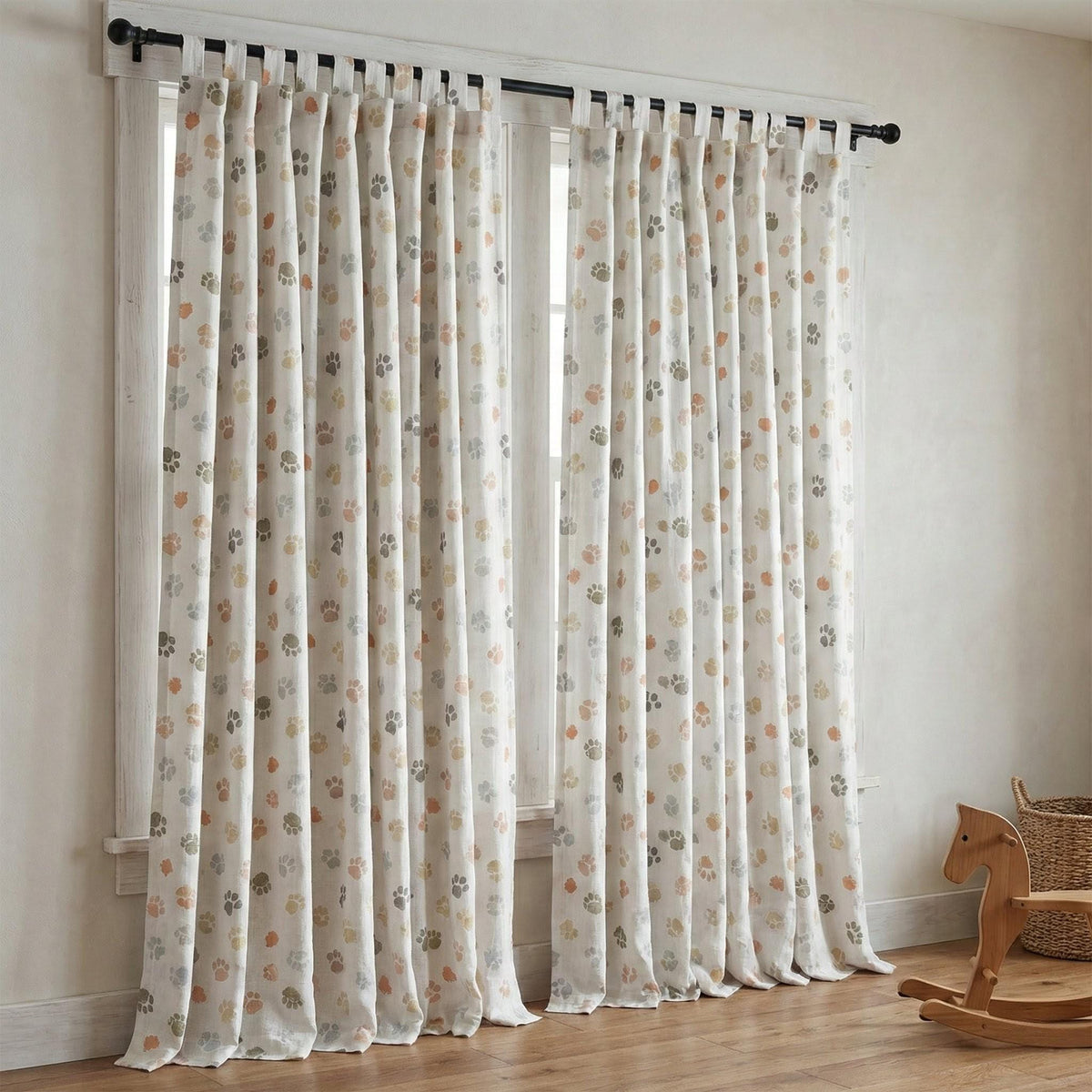 Paw Print Linen Curtains, Kids Nursery Decor, Pet Theme — image 8
