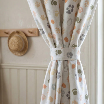 Paw Print Linen Curtains, Kids Nursery Decor, Pet Theme — image 1