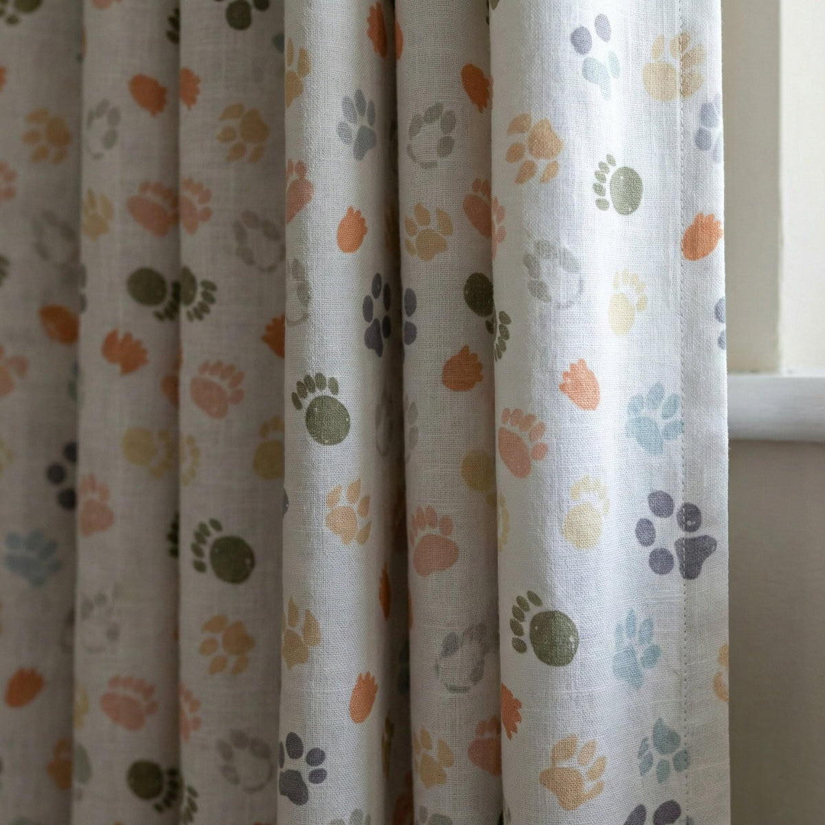 Paw Print Linen Curtains, Kids Nursery Decor, Pet Theme — image 2