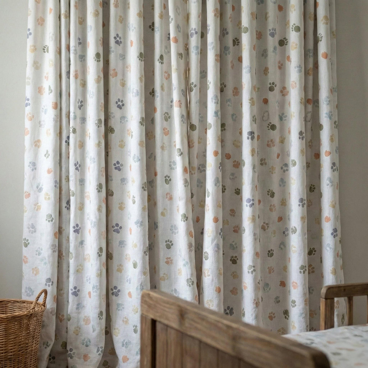 Paw Print Linen Curtains, Kids Nursery Decor, Pet Theme — image 7