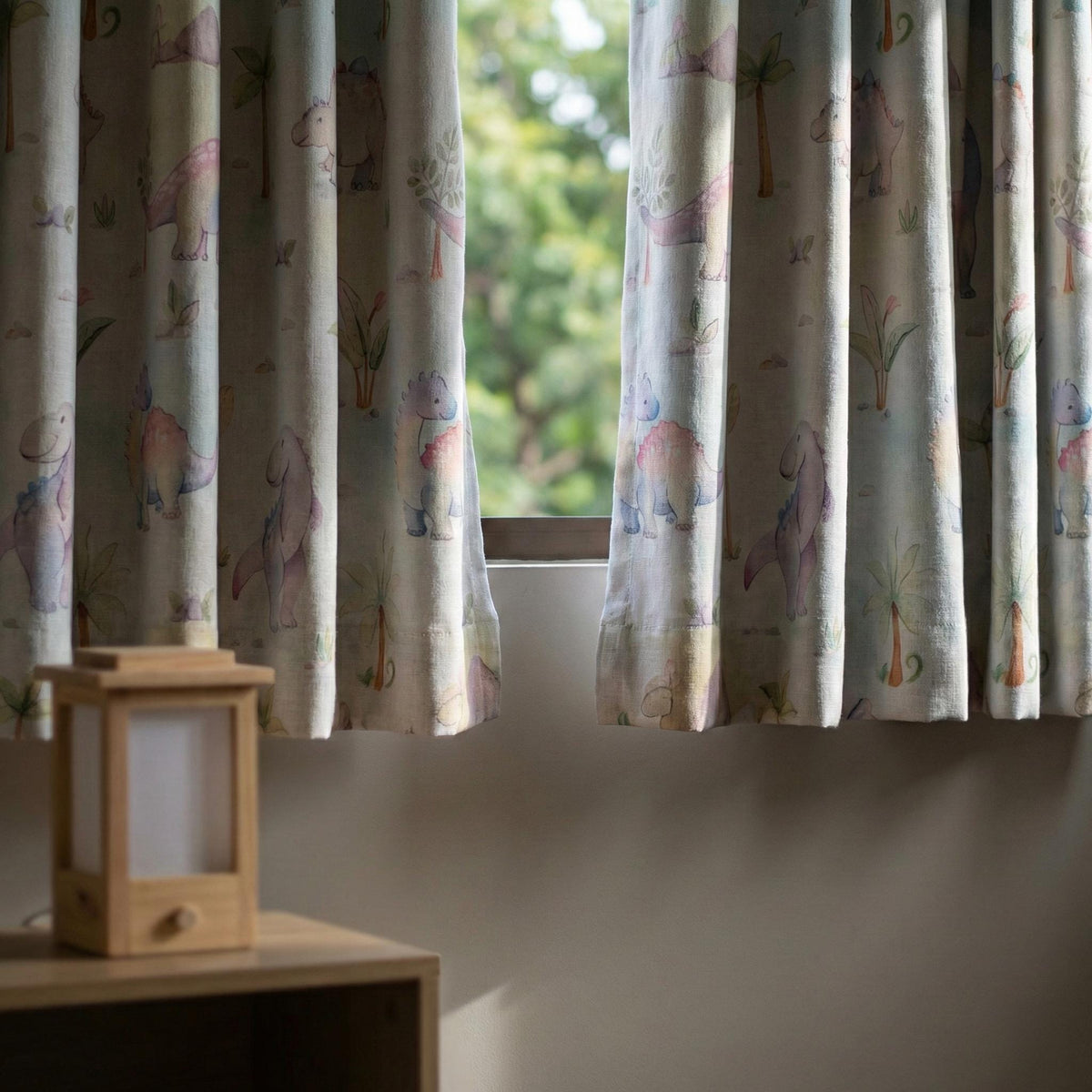 Watercolor Dinosaur Linen Nursery Curtains, Kids Room Drapes — image 9
