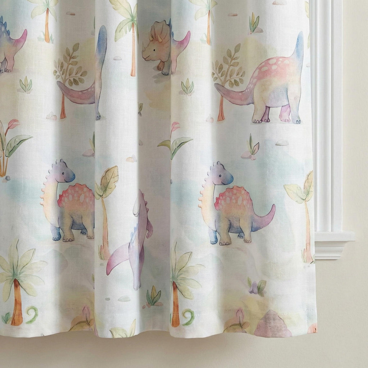 Watercolor Dinosaur Linen Nursery Curtains, Kids Room Drapes — image 6