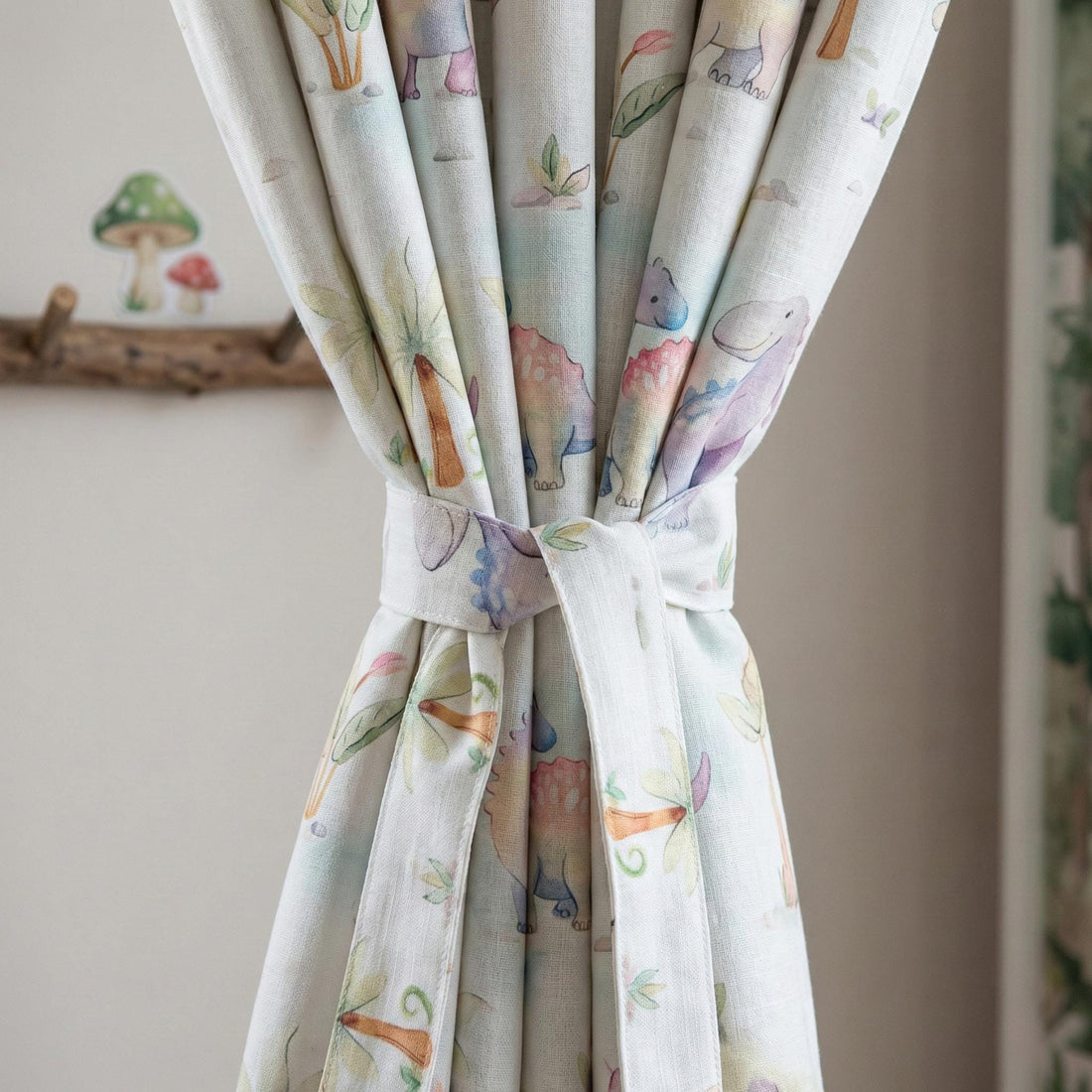 Watercolor Dinosaur Linen Nursery Curtains, Kids Room Drapes — image 1