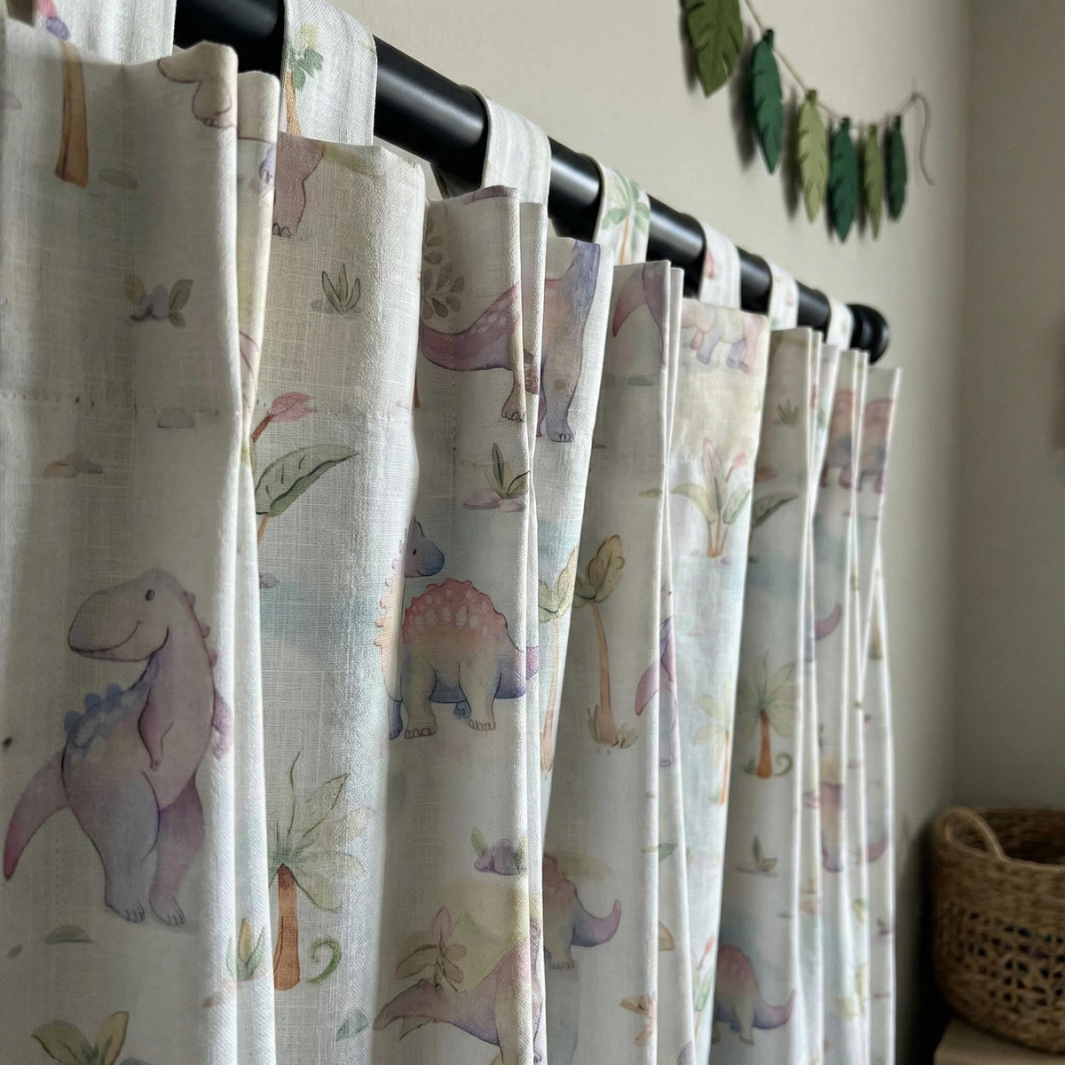Watercolor Dinosaur Linen Nursery Curtains, Kids Room Drapes — image 5