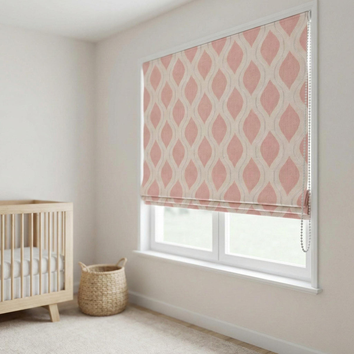 Blush Pink Ogee Linen Roman Shade, Embroidered Window Blind, Custom Size — image 6